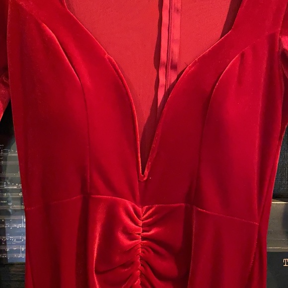 Red Velvet Plunge V neck Dress- Sexy & Classy - Picture 2 of 4